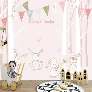 پوستر دیواری سه بعدی مدل خرگوش جنگل زمینه صورتی DVRF1659