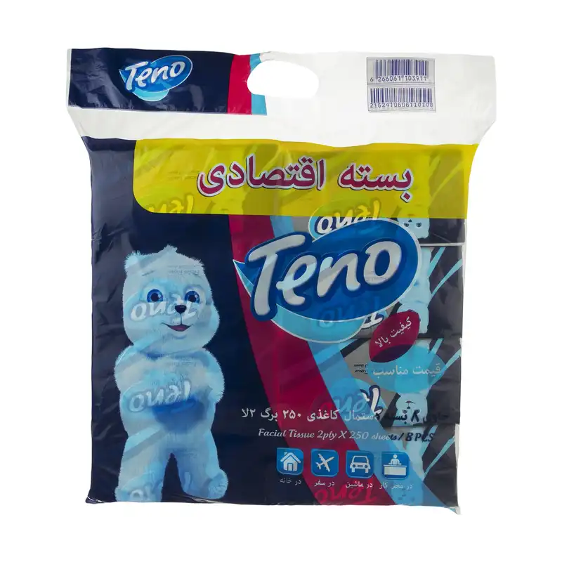 دستمال کاغذی 250 برگ تنو مدل 008 بسته 8 عددی