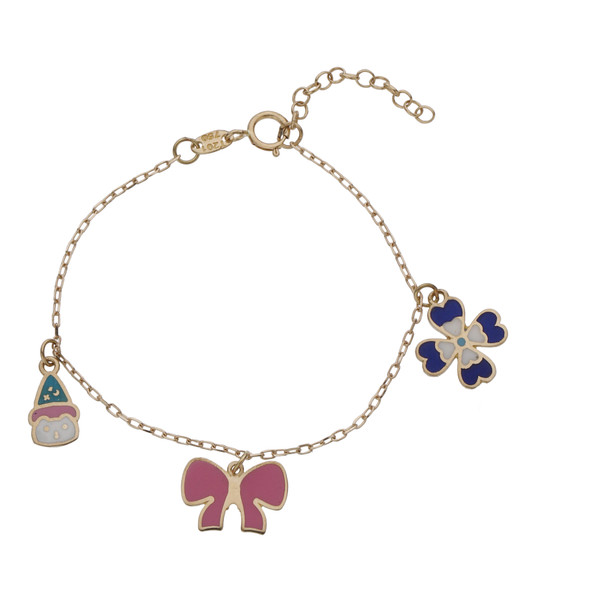 دستبند طلا 18 عیار دخترانه مایا ماهک مدل MB1645 طرح آدم برفی و گل و پاپیون