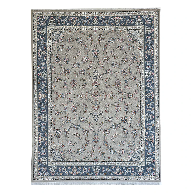 فرش ماشینی 700 شانه زمینه نقره‌ای حاشیه دودی مدل 15