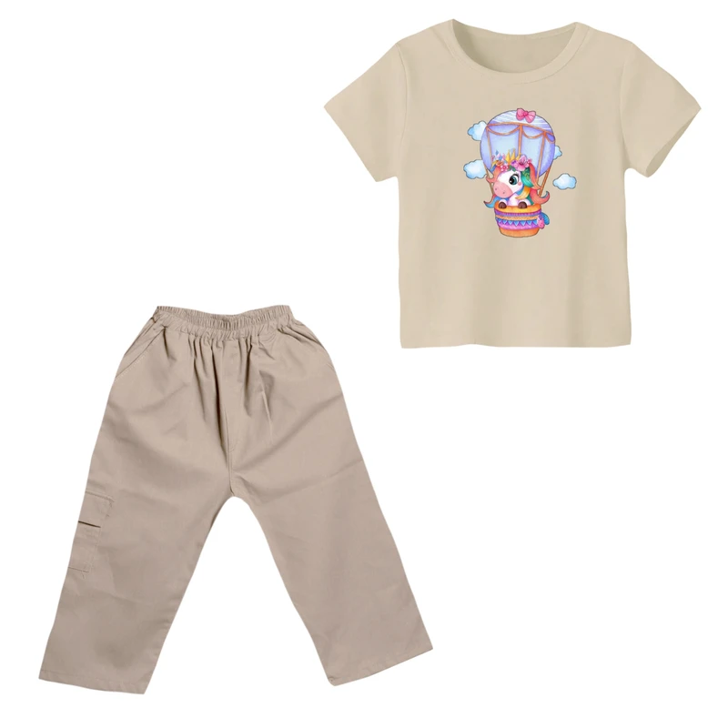 ست تی شرت و شلوارک دخترانه مدل یونیکورن کد ۴۴