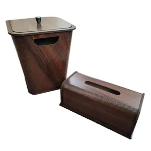 ست سطل و جای دستمال کاغذی کد ۱۵۰ مدل چوبی