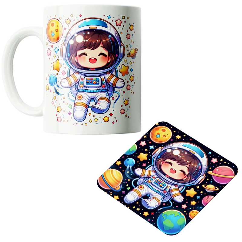 ماگ پاد آفرین مدل فضانورد سیاره منظومه شمسی موشک آدم فضایی کد PZ218 به همراه زیرلیوانی