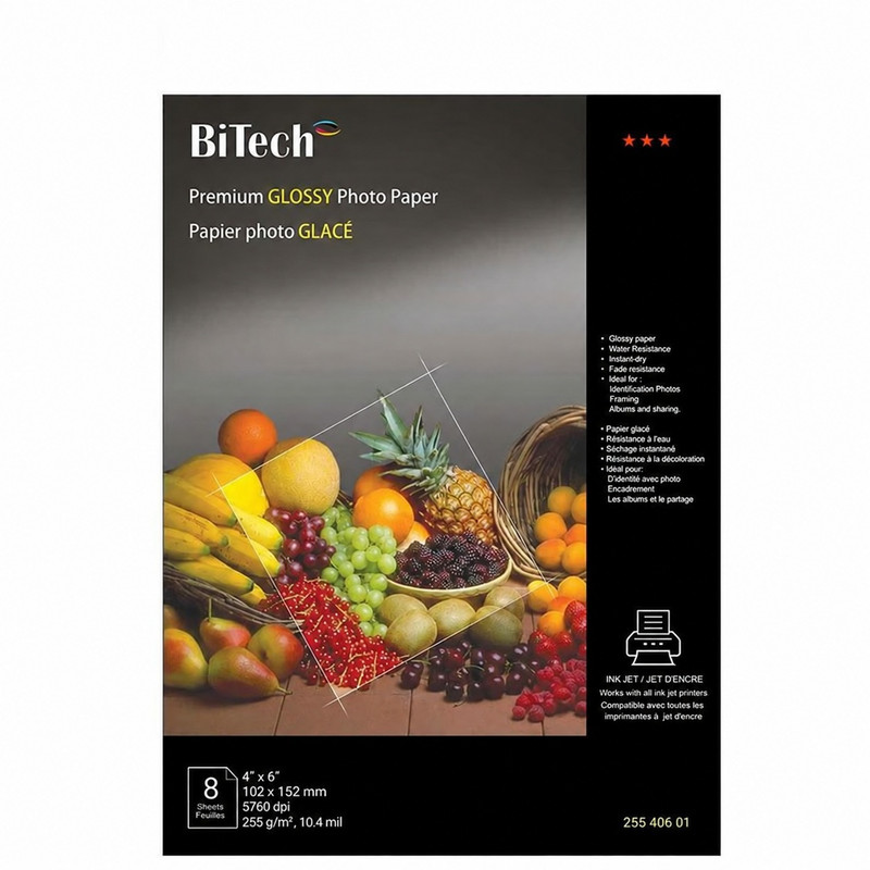 کاغذ چاپ عکس براق بای تک مدل BITECH سایز 10x15 بسته 8 عددی
