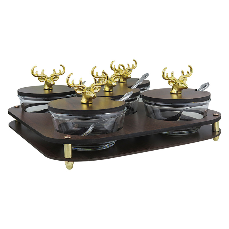 بستنی خوری 5 پارچه طرح گوزن کد 1588 به همراه استند