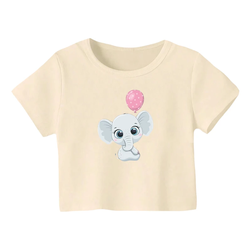 کراپ‌ تی‌شرت آستین کوتاه زنانه مدل فیل کد 6