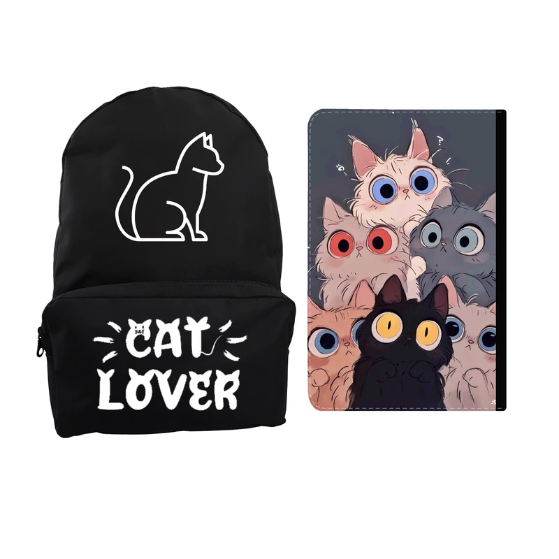 کوله پشتی مدرسه مدل گربه های بامزه کد 43 به همراه کلاسور