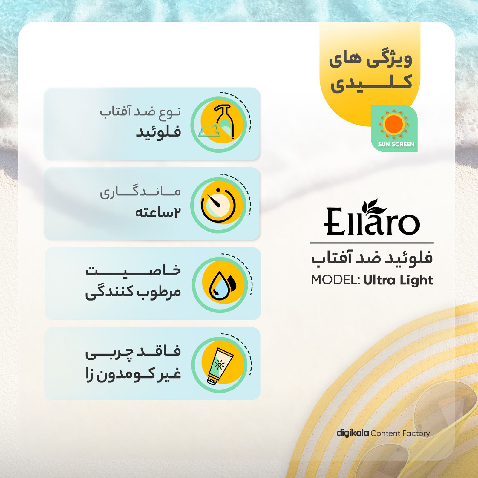 فلوئید ضد آفتاب بدون رنگ الارو SPF50 مدل Ultra Light محافظ UVA ،UVB، مرطوب‌کننده مناسب پوست‌‌های چرب و مختلط حجم 50 میلی‌لیتر -  - 11