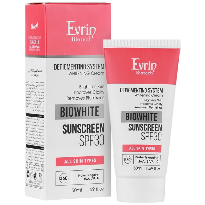 کرم ضد آفتاب صورت بی رنگ اورین بیوتک SPF 30 مدل Biowhite محافظ UVA UVB مناسب برای انواع پوست حجم 50 میلی لیتر