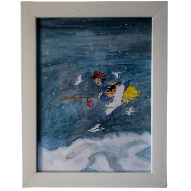 تابلو نقاشی آبرنگ به سبک سورئالیسم طرح کی کی پستچی هوایی