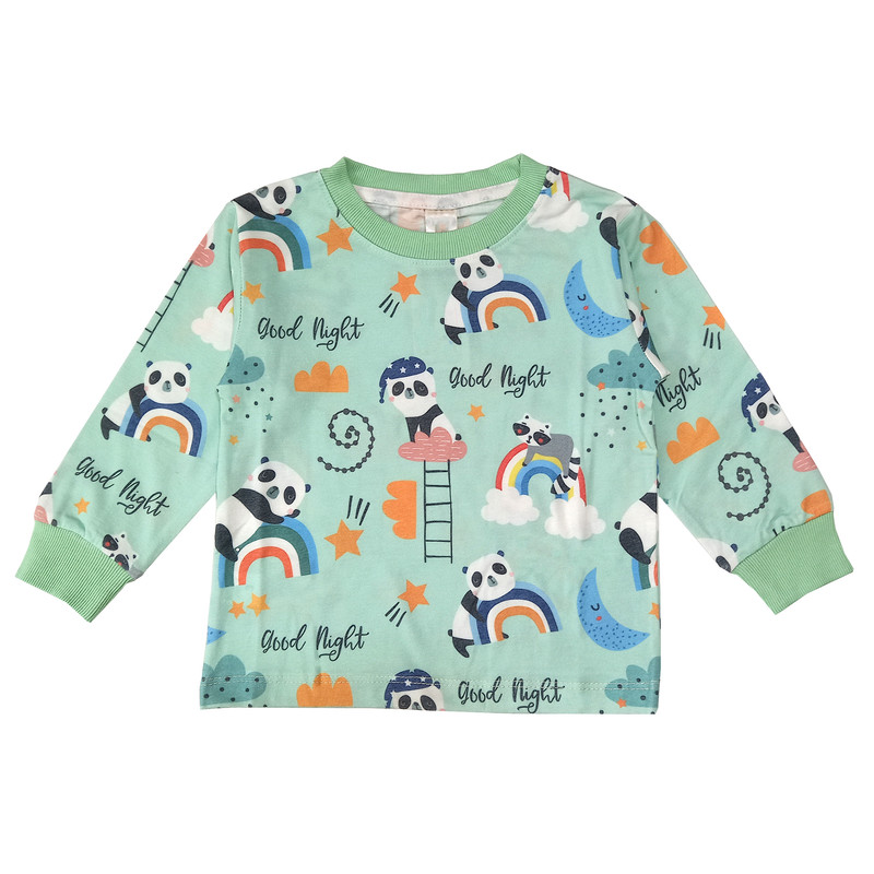 ست تی شرت و شلوار پسرانه مدل پاندا کد 3527 رنگ سبز