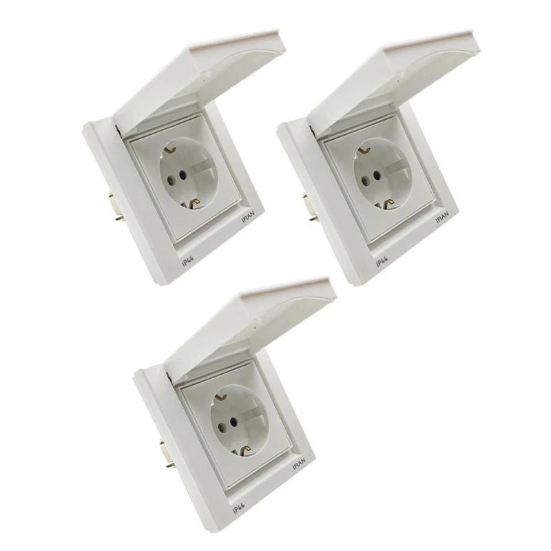 پریز برق ارت دار ایران الکتریک مدل بارانی IP44 بسته 3 عددی