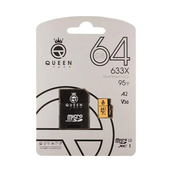 عکس شماره 2 : کارت حافظه micro sd hc کوئین تک مدل a2-v30-633x کلاس 10 استاندارد uhs-l u3 سرعت 95mbps ظرفیت 64 گیگابایت به همراه آداپتور sd