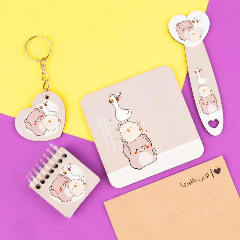 ست لوازم التحریر مدل اردک و دوستان مجموعه 4 عددی