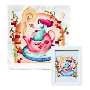 تابلو طرح چای به همراه کاور کوسن کد PA-4040-03