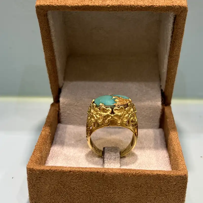 انگشتر نقره زنانه مدل دست ساز مزین به سنگ فیروزه نیشابور02