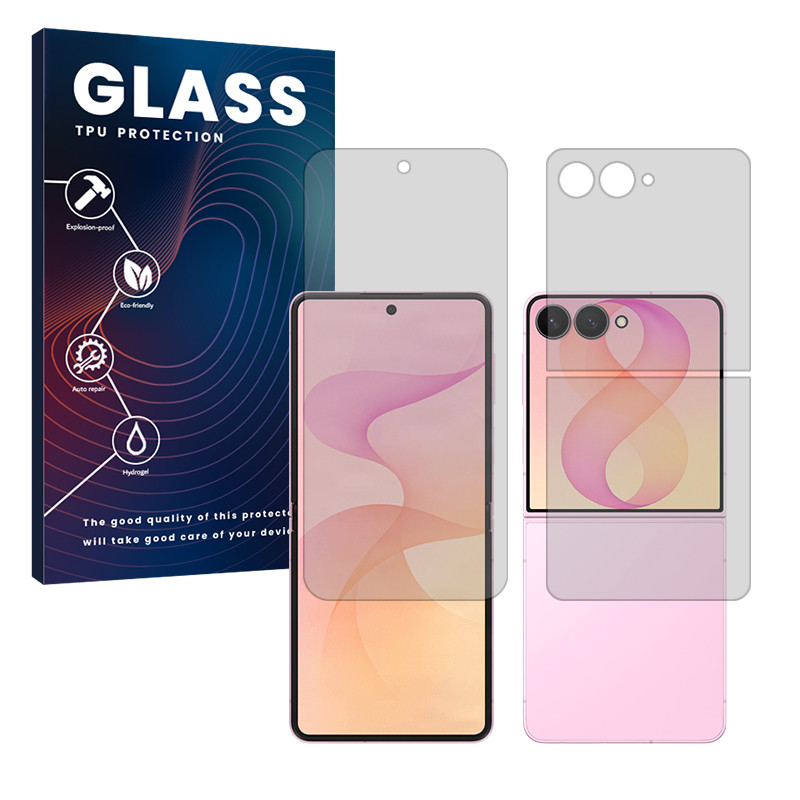 محافظ صفحه نمایش شفاف گلس مدل هیدروژلی مناسب برای گوشی موبایل سامسونگ Galaxy Z Flip8 به همراه محافظ پشت گوشی