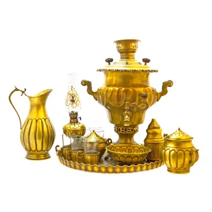 سرویس سماور ذغالی 14 پارچه برنجی مدل پیچ کد 3058