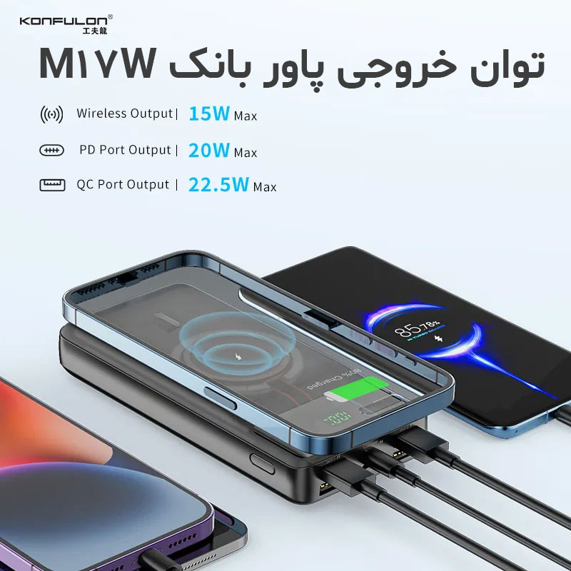 پاوربانک کانفلون مدل M17W ظرقیت 20000 میلی آمپرساعت