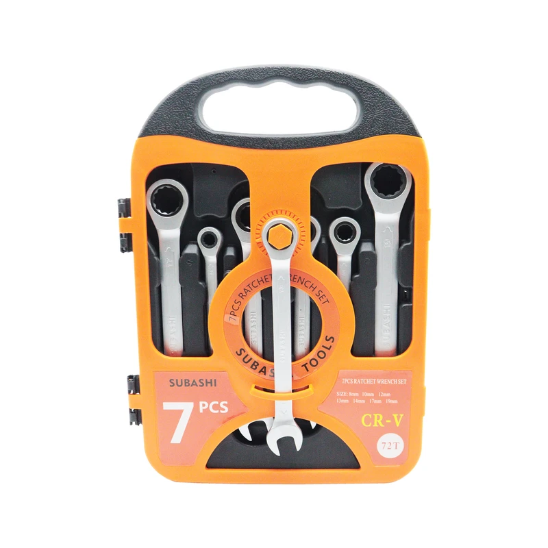 آچار یکسر تخت و یکسر رینگی سوباشی مدل جغجغه ای کد YP-72T-8/19MM مجموعه 7 عددی