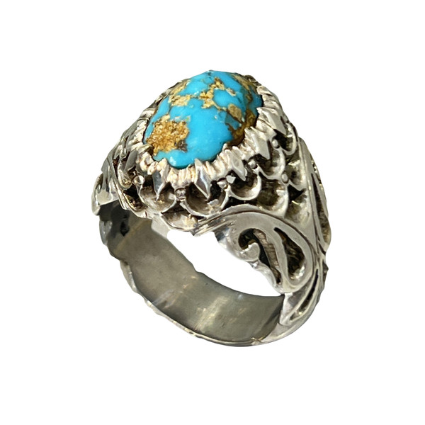 انگشتر نقره مردانه مدل اسپرت با نگین فیروزه نیشابوری 317