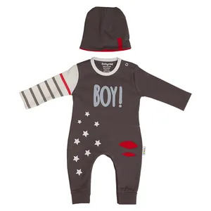     ست سرهمی و کلاه نوزادی پسرانه بی بی ناز طرح BOY مدل 1002