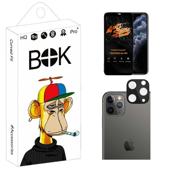 محافظ صفحه نمایش بوک مدل Transparent Antistatic مناسب برای گوشی موبایل اپل iPhone 11 Pro به همراه محافظ لنز دوربین