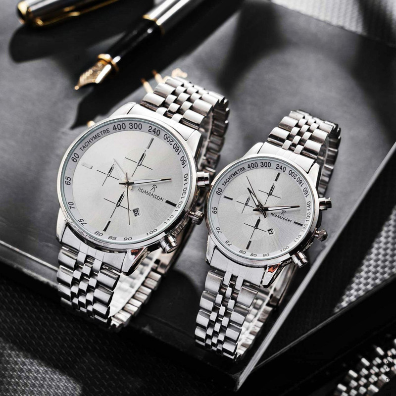 ست ساعت مچی عقربه ای زنانه و مردانه مدل استیل