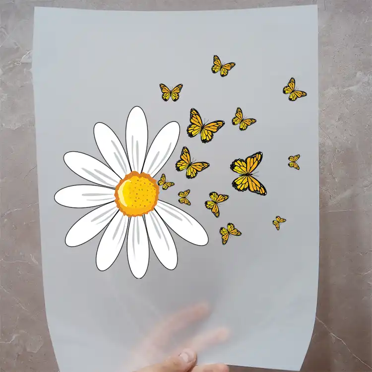 استیکر پارچه و لباس مدل دی تی اف طرح پروانه گل کد H20.74 مجموعه 3 عددی