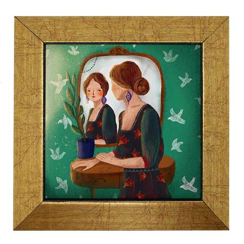 تابلو کاشی کارنیلا طرح بانویی در آینه کد kht449