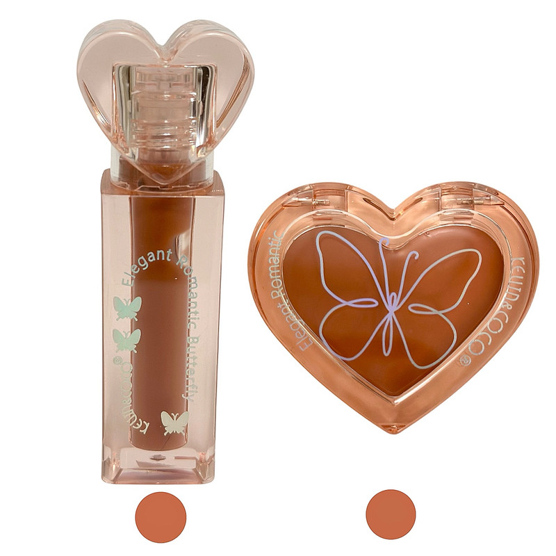 رژلب مایع براق کوین اند کوکو مدل butterfly شماره A2 به همراه رژگونه کوین اند کوکو مدل پروانه ای 