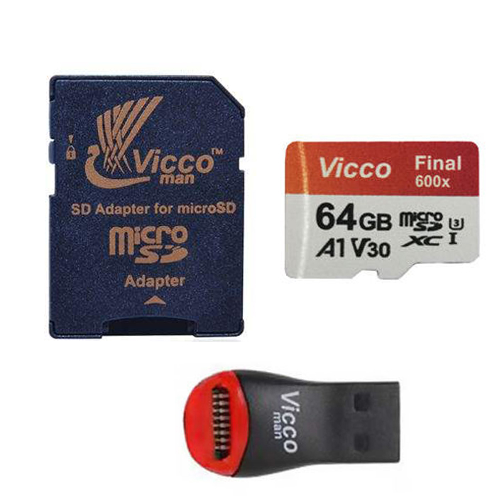 کارت حافظه microSDXC ویکو من مدل Final 600X کلاس 10 استاندارد UHS-I U3 سرعت 90MBps ظرفیت 64گیگابایت همراه با کارت خوان