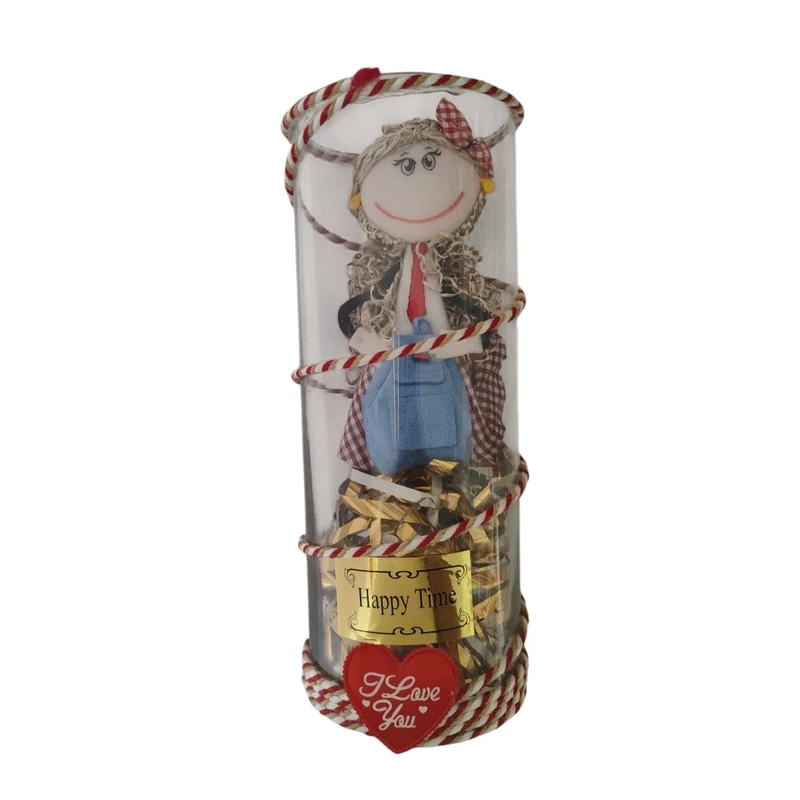 ست هدیه عروسک مدل شیشه استوانه ای طرح دختر دانش آموز کد 007