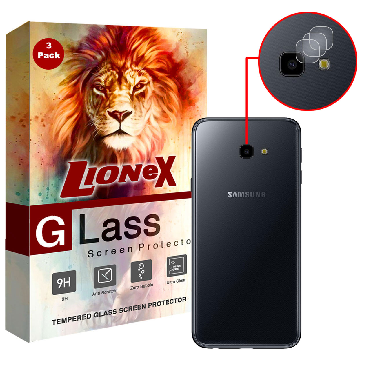 محافظ لنز دوربین لایونکس مدل UTFS مناسب برای گوشی موبایل سامسونگ Galaxy J4 Plus بسته سه عددی