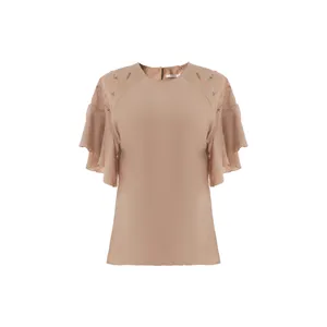 بلوز آستین کوتاه زنانه بنیس مدل بهناز رنگ نسکافه ای