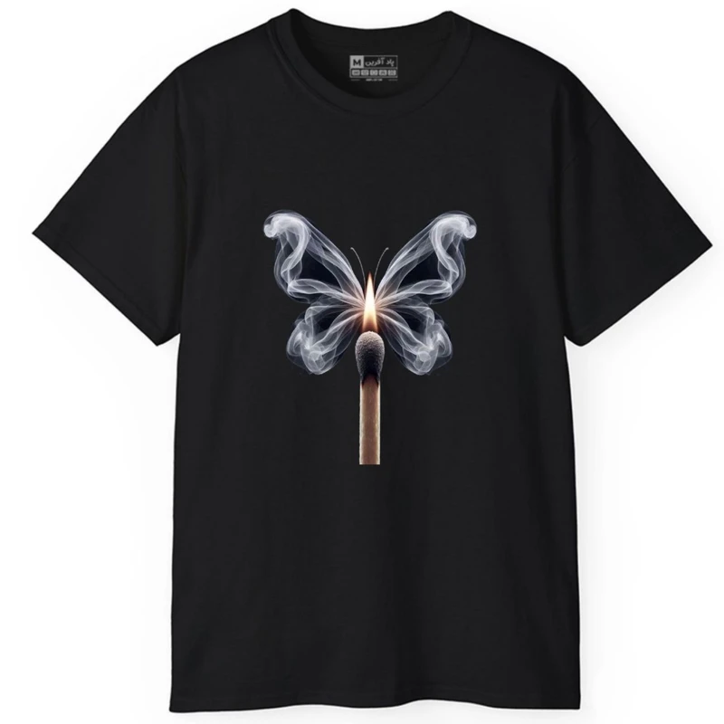 تی شرت آستین کوتاه مردانه پاد آفرین مدل کبریت آتش پروانه کد 127