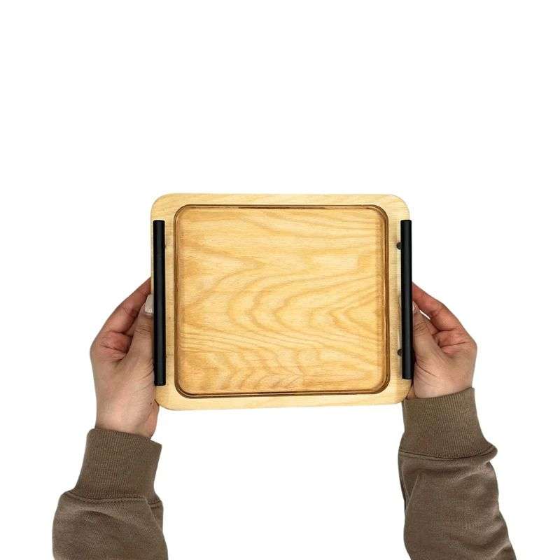 سینی مدل چوبی دسته فلزی کد SN10S مجموعه 2 عددی