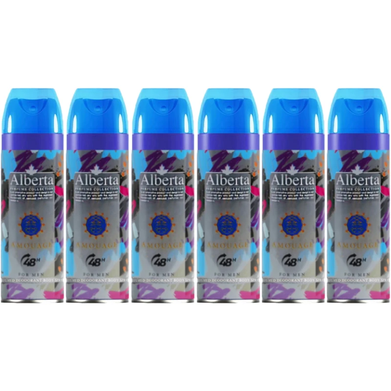 اسپری بدن مردانه آلبرتا مدل آمواژ حجم 200 میلی لیتر مجموعه 6 عددی