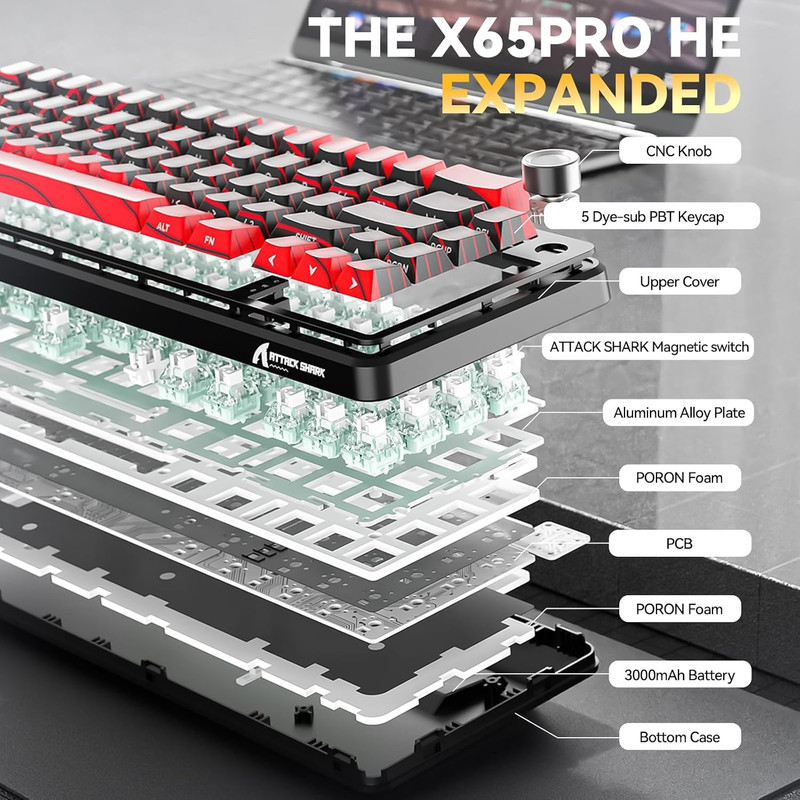 کیبورد بی سیم گیمینگ اتک شارک مدل X65 Pro HE 8K