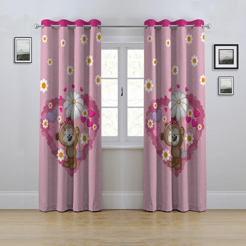 پرده مدل پانچی طرح خرس سایز 280x145 سانتی متر