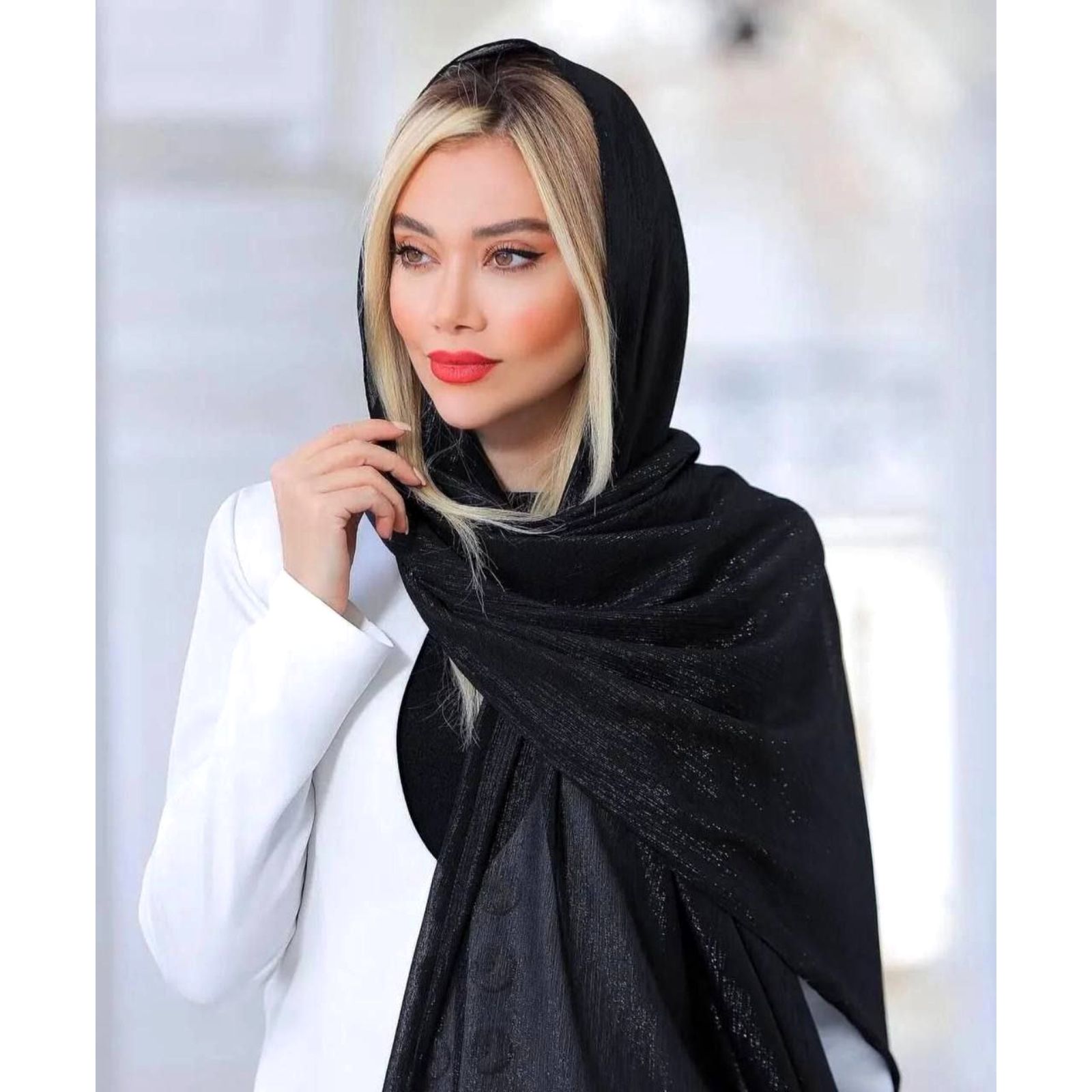 شال زنانه مدل حریر مجلسی لمه طرح ساده کریشه کد ana-2265 -  - 14
