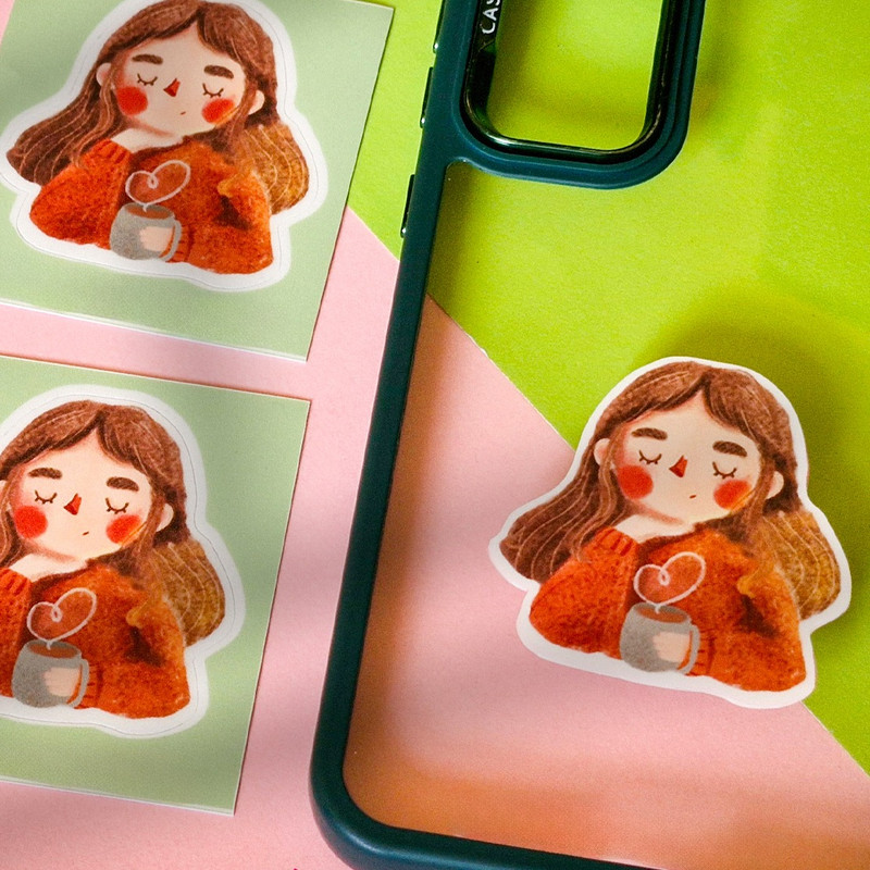 استیکر تزئینی موبایل و تبلت مدل دختر پاییز