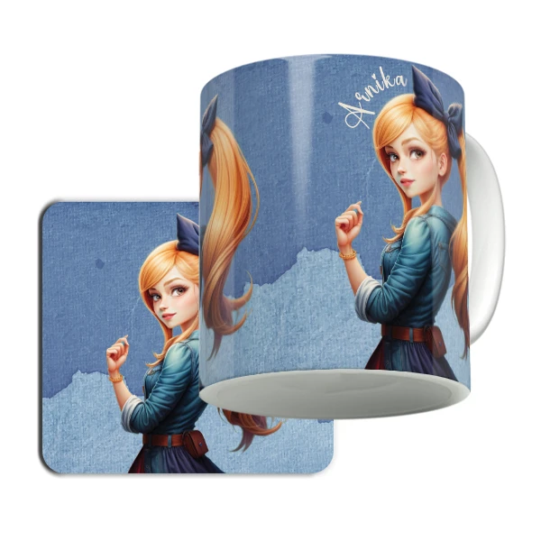 ماگ لاژید مدل اسم آرنیکا طرح کارتونی به همراه زیر لیوانی