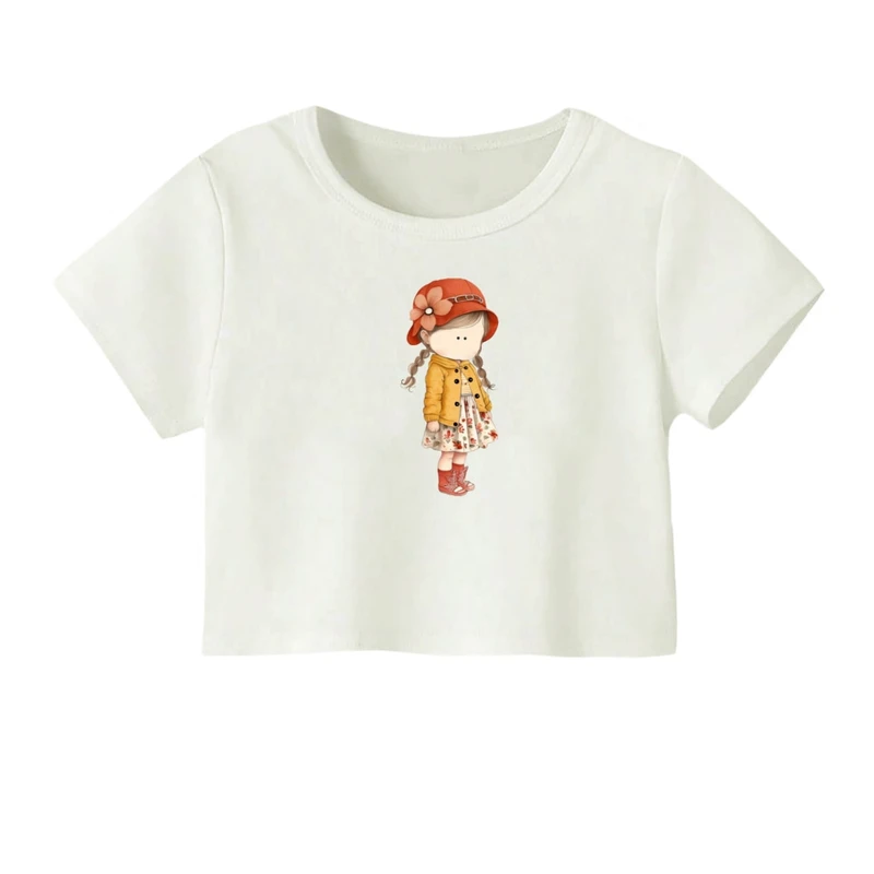کراپ‌ تی‌شرت آستین کوتاه زنانه مدل دخترک پاییزی کد 01