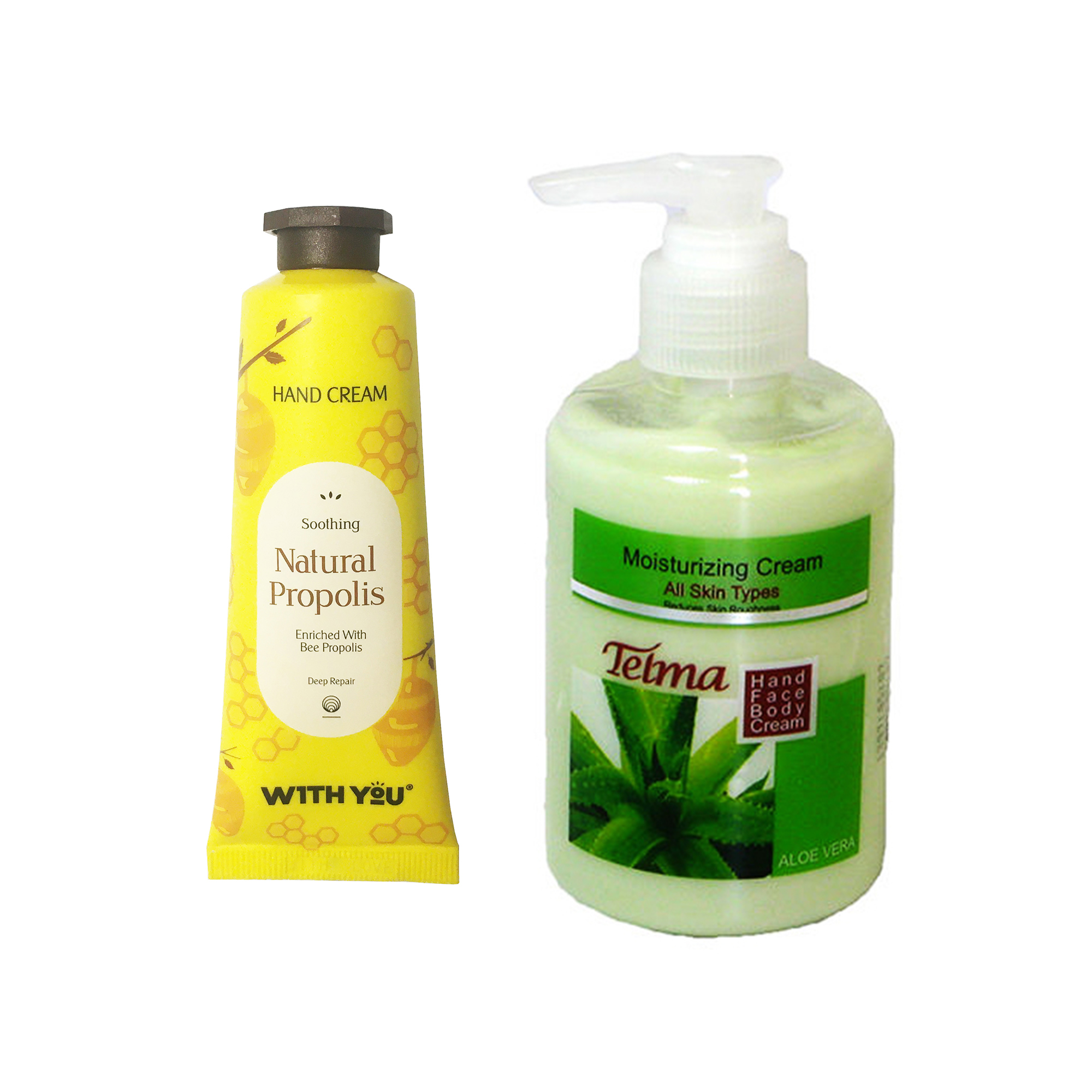 کرم آبرسان و مرطوب کننده تلما مدل آلوئه ورا حجم 200 میلی لیتر به همراه کرم مرطوب کننده ویت یو مدل Natrual Propolis حجم 50 میلی لیتر 