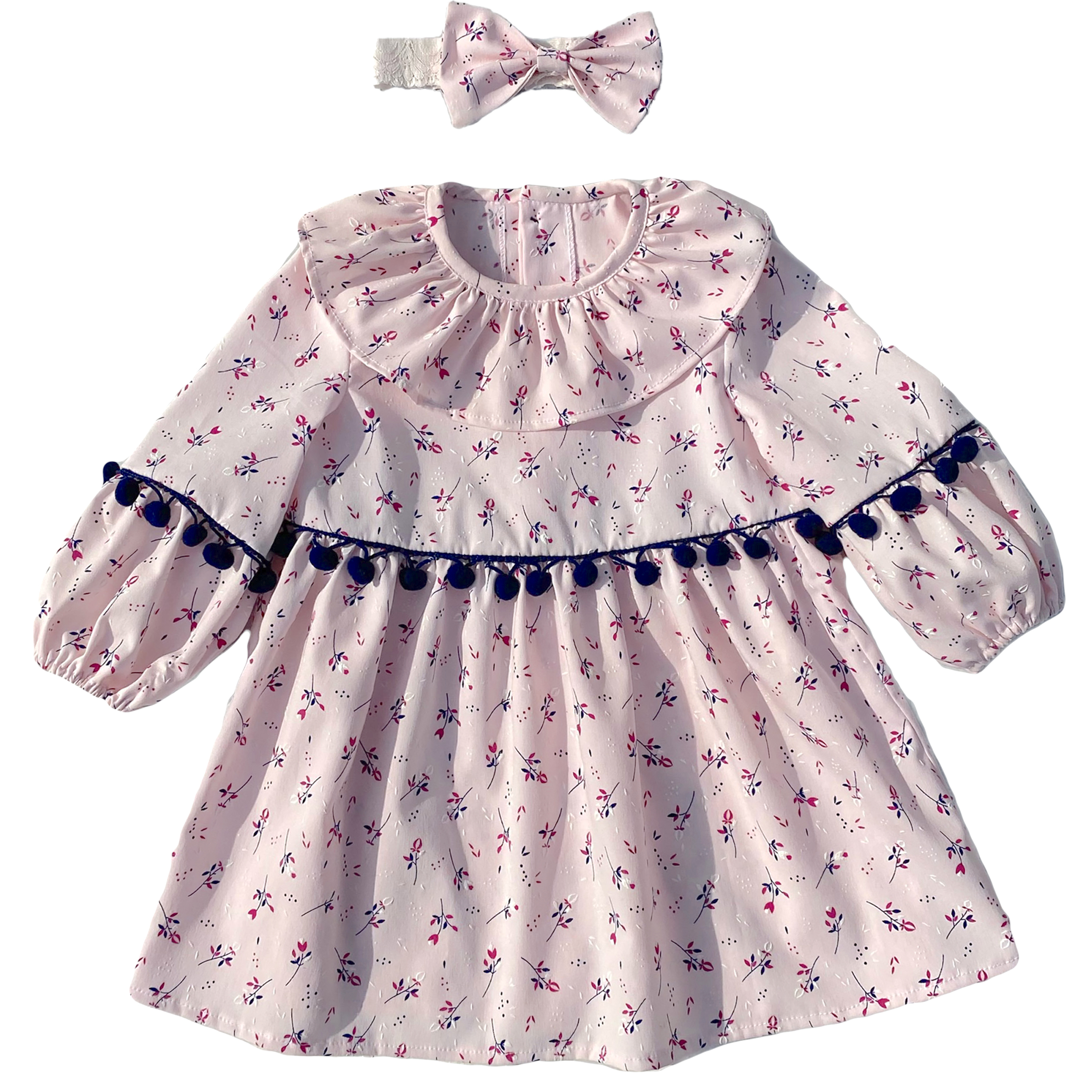 ست پیراهن و هدبند نوزادی مدل سنبل