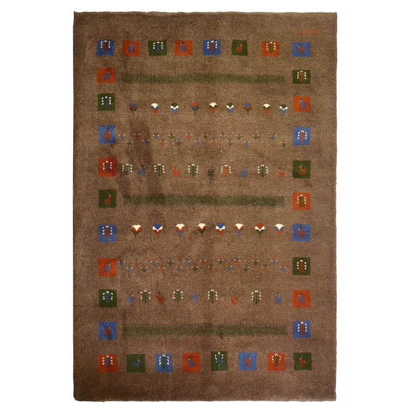 گبه دستبافت قشقایی سه متری کد NKP.RJ150 زمینه قهوه ای