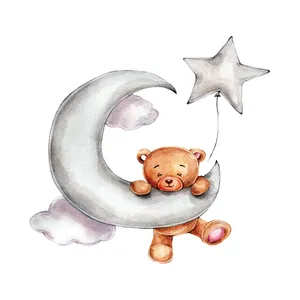 استیکر دیواری کودک گراسیپا مدل تدی خرس و ماه و ستاره