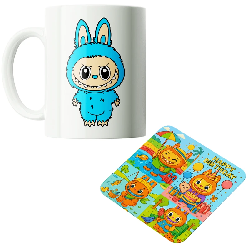 ماگ پاد آفرین مدل عروسک لبوبو کد PZ460 به همراه زیرلیوانی