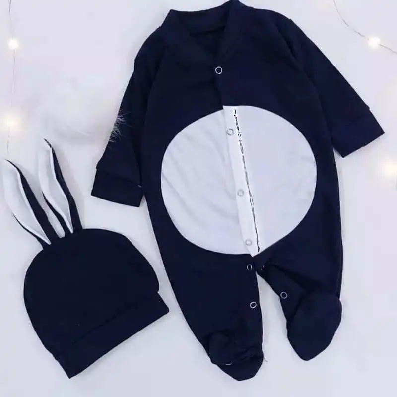 ست سرهمی و کلاه نوزادی مدل خرگوشی رنگ سرمه ای